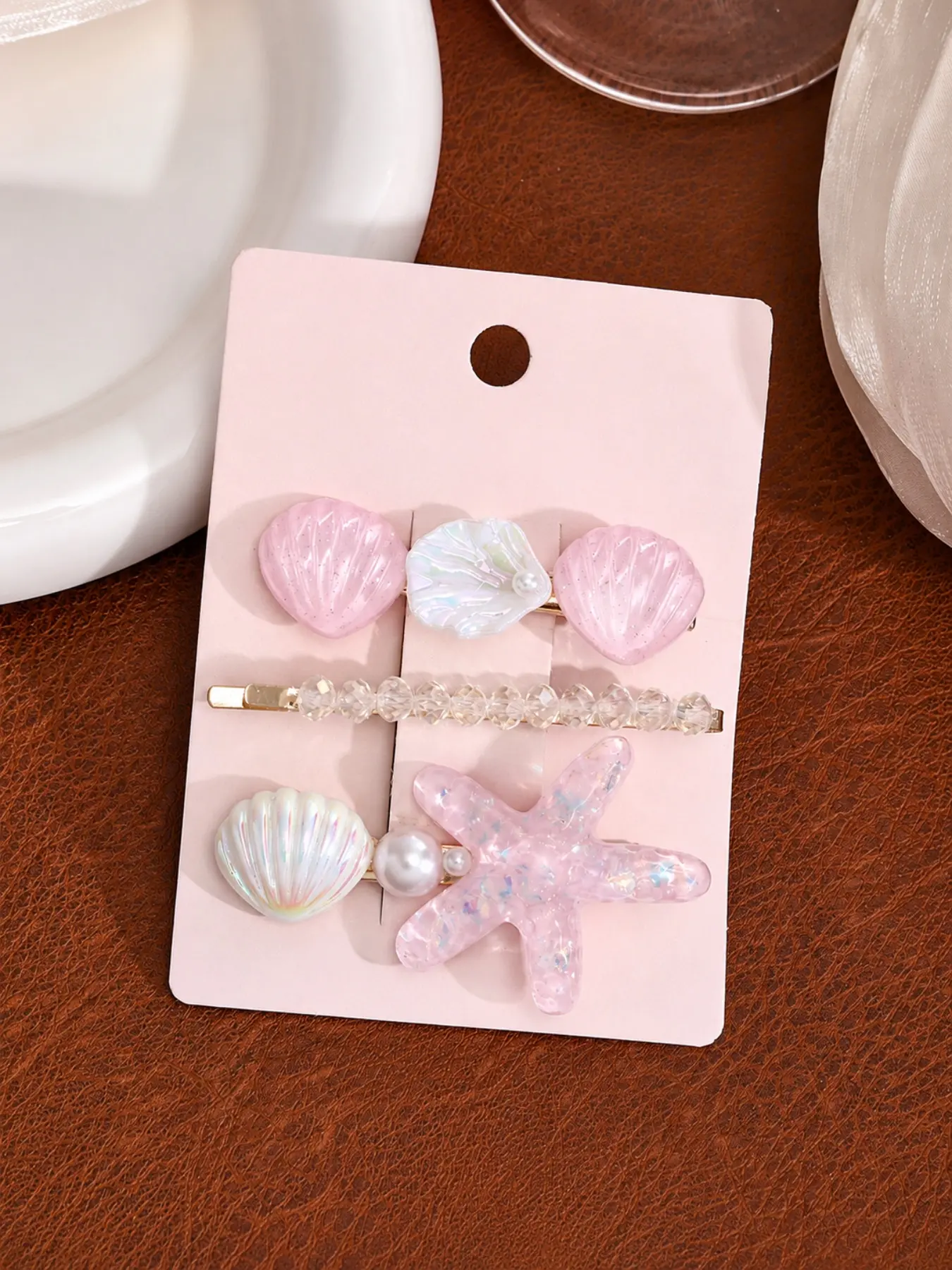 3pcs/Set Mermaidcore Ocean Hair Clips (4 Colors), Aesthetic Starfish Seashell & Crystal Beaded Barrettes, Summer Beach Vacation Side Hairpins