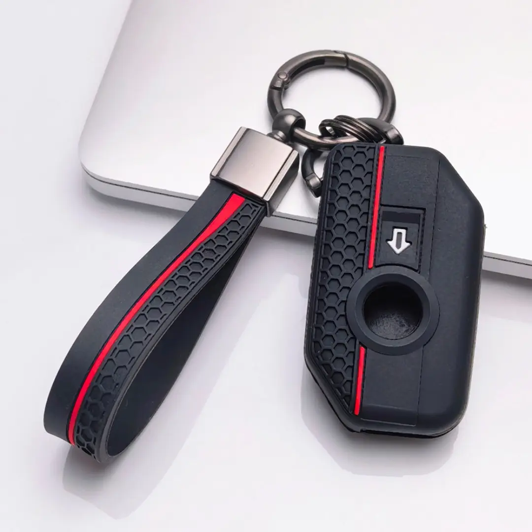Premium Silicone Key Cover with keychain for BMW Motorcycle 2 Button Smart Key. Fits R1200GS R1250GS F750GS F850GS K1600GT. Shockproof anti-scratch shell, durable grip provides full protection against drops & dirt.