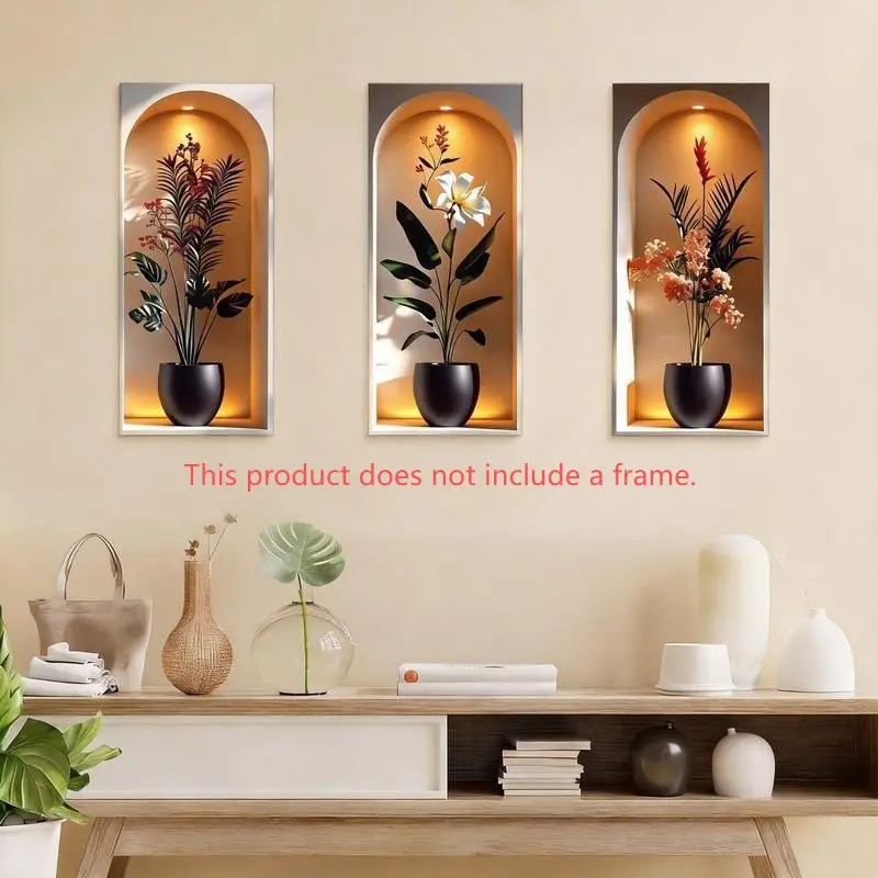 3 Pack Arched Window Tropical Floral Leaf Wall Stickers, Boho Removable Self-Adhesive PVC Decorative Wall Decal, Floral Wall Decals