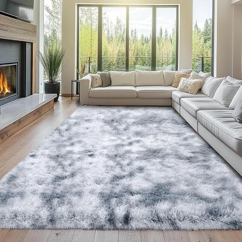 Non slip 10x14 ft super soft fluffy bedroom rug modern plush living room area rug in blacklight gray dark gray Thanksgiving home gift