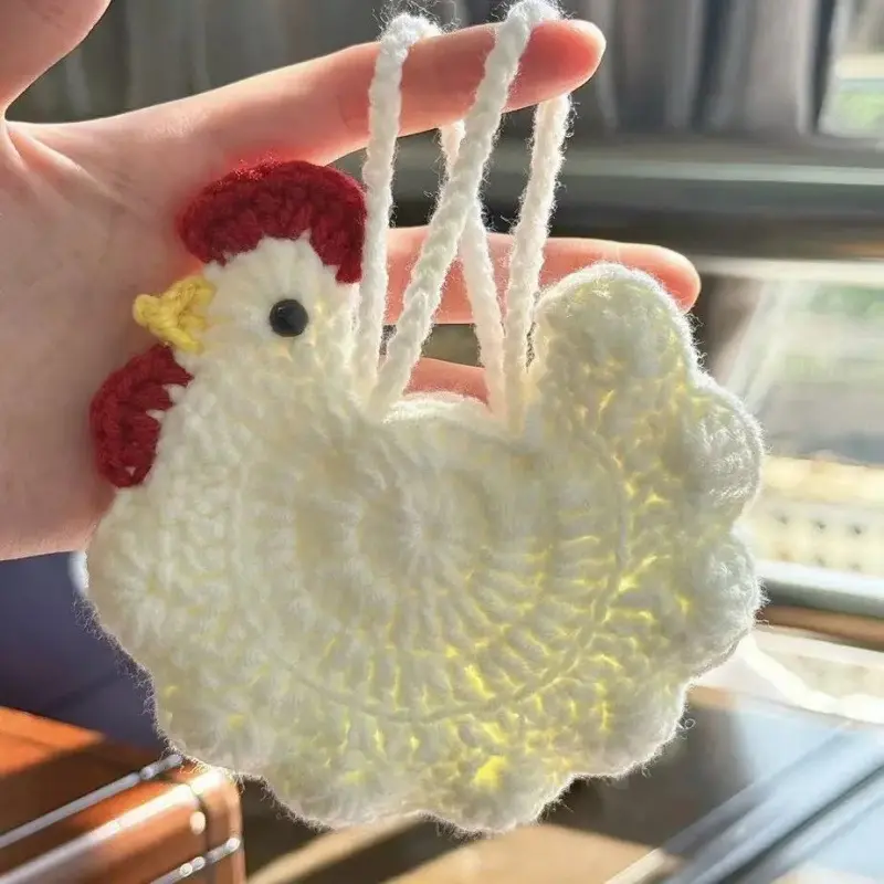 Cute Crochet Chicken Coin Purse with Egg Pocket, Handmade Mini Bag, Small Wallet, Earbuds Storage Pouch, Fun Gift Accessories