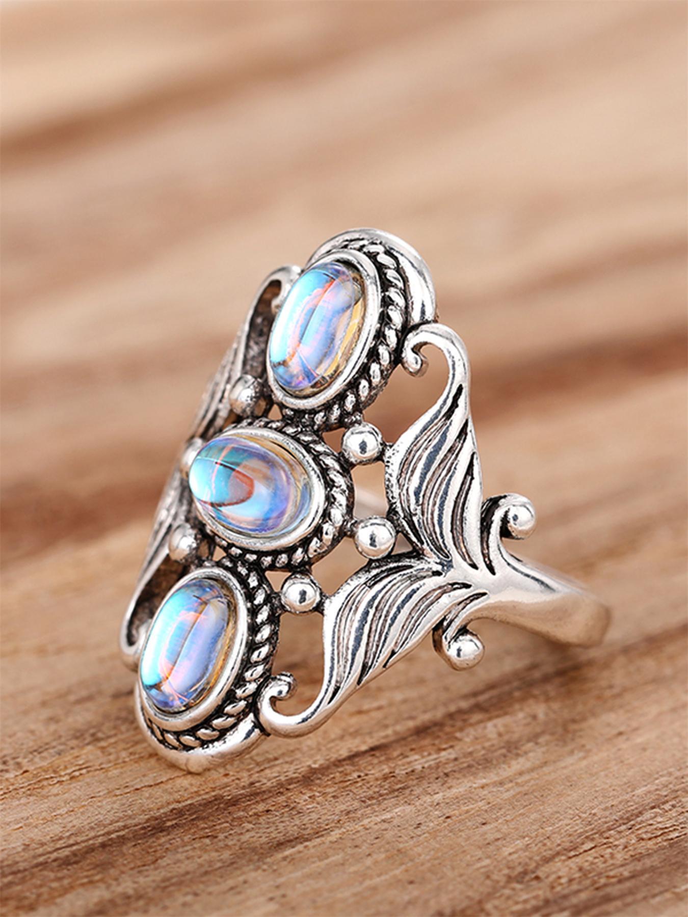 Vintage Artificial Crystal Decor Hollow Out Design Promise Ring, Elegant Fashion Accessories For Women, Wedding Engagement Bridal Jewelry Gift, Heirloom Ring, Unique Rings