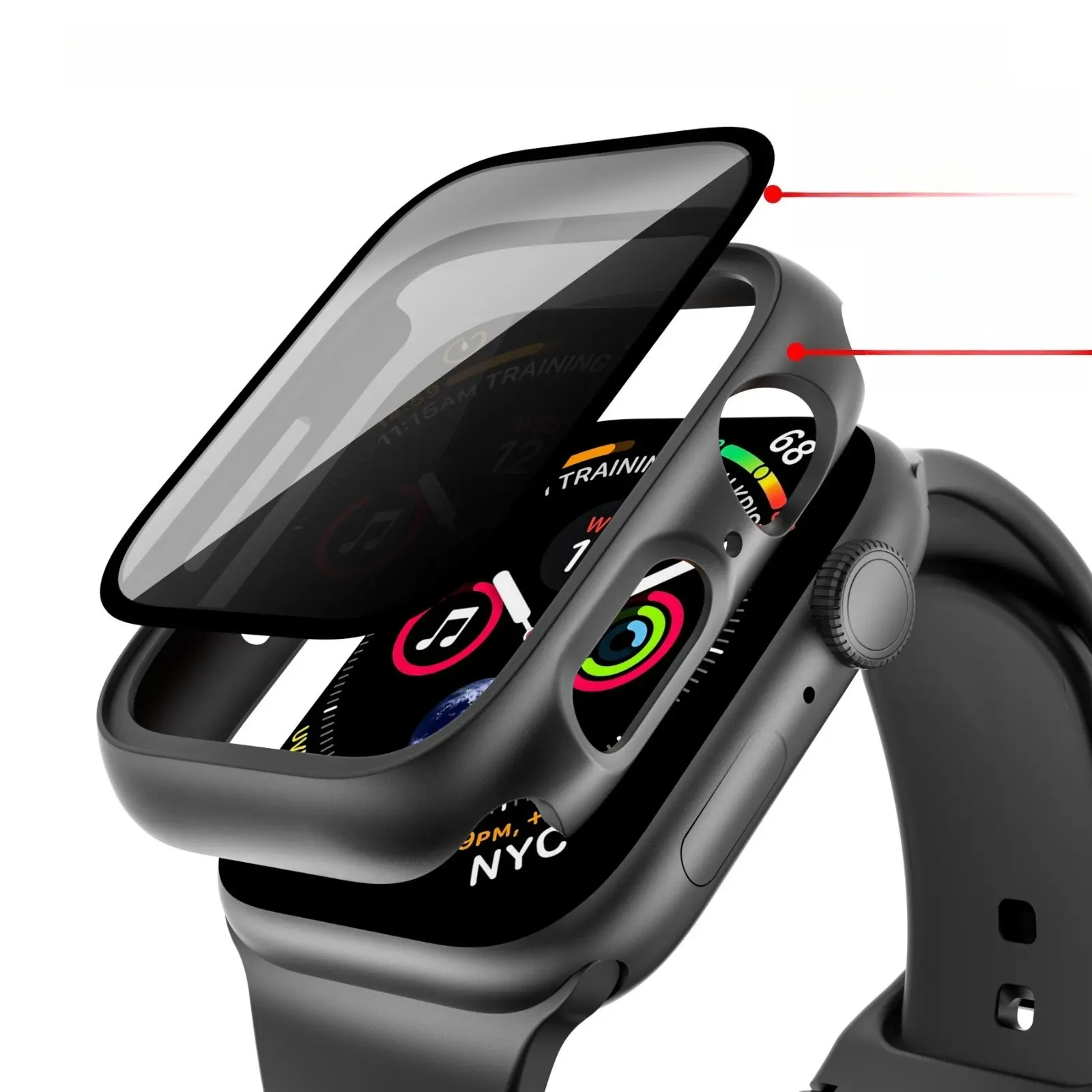 Privacy Case for Apple Watch Series 10 9 8 7 SE Screen Protector Anti-Spy Tempered Glass Cover Hard PC Bumper Full Protective Shell Daily