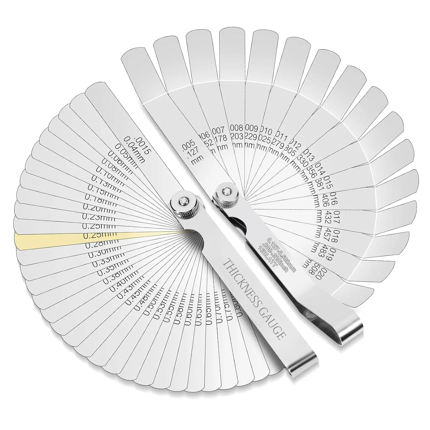 2 count Feeler Gauge Set, Straight & Angled Feeler Gauges Kit | 32 Straight&16 Angled  Feeler Gauges, Measures Gap&Thickness for Guitar, Spark Plug, Valves& Clearance Inspection