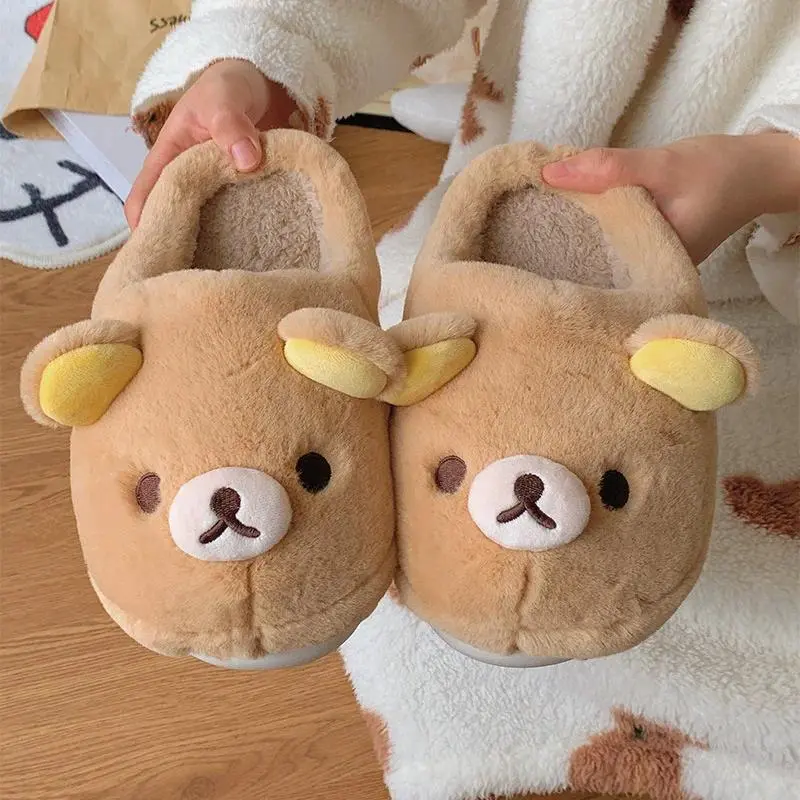 Kawaii Rilakkuma Cotton Slippers Cute Winter Outer Wear Couple Non-Slip Home Indoor Warm Slippers Gift