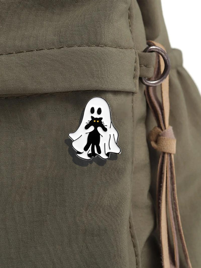 Cute Ghost & Cat Design Brooch, Creative Halloween Themed Jewelry for Party, Daily Clothing Decor for Girl, Fashion Accessories for Daily Wear