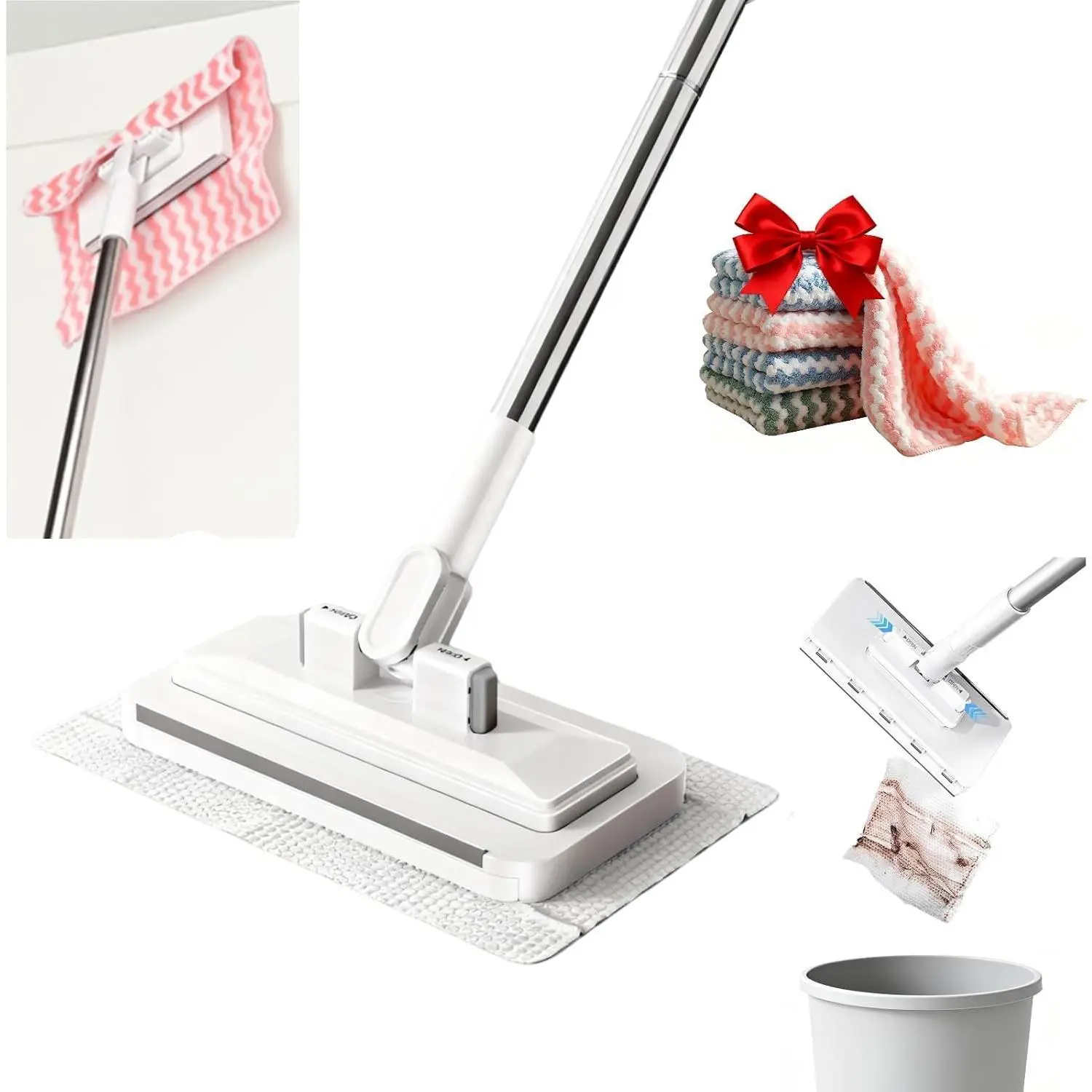 Mini Mop, Zero-Touch Gap Dust Cleaner with 39in Lazy Mop & Hands-Free Lock Head, Disposable Dust Mop for House Wall Bathroom Toilet Corners Multi Surface Cleaning with 5 Cloths