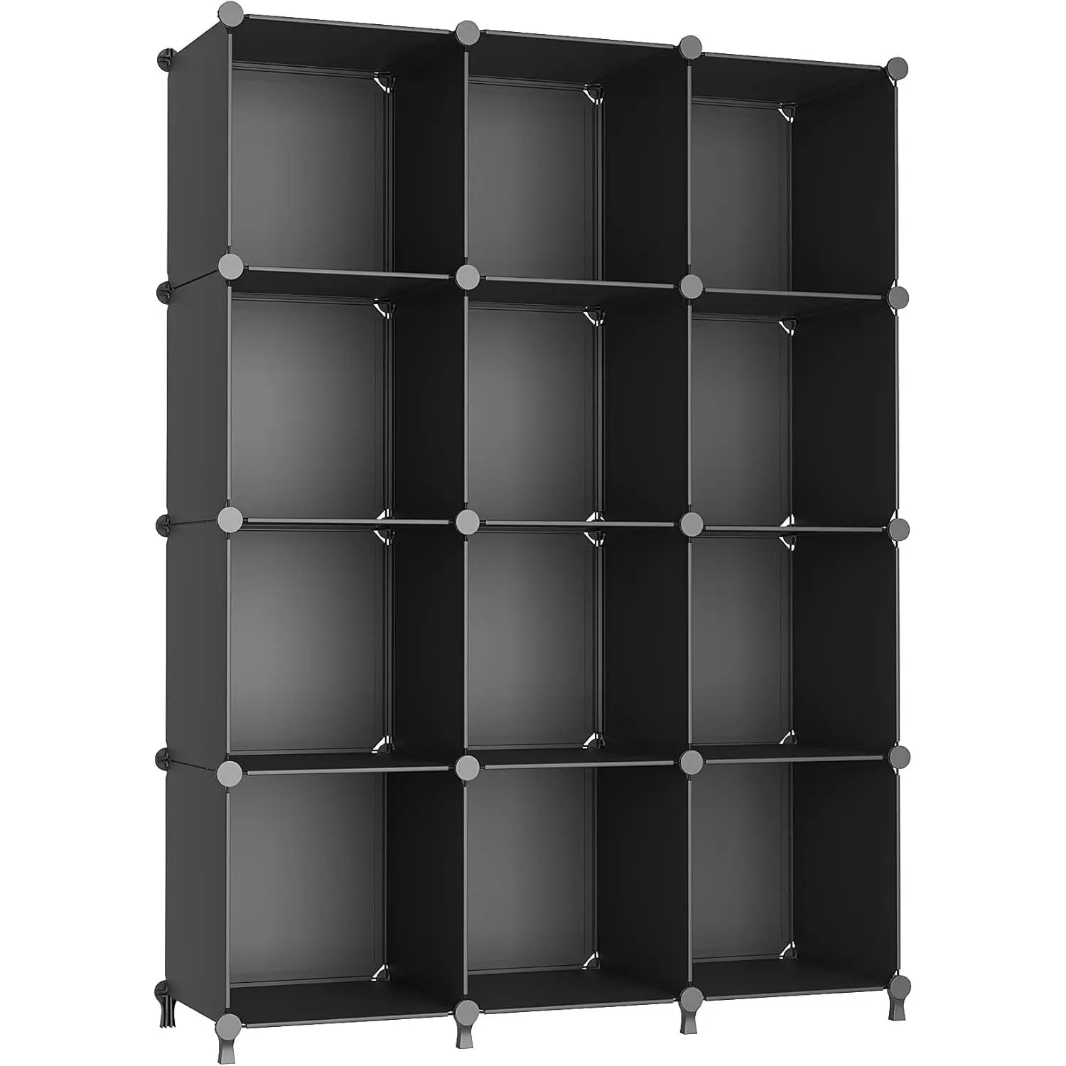 Cube Storage Organizer Closet Storage Shelves DIY Stackable Plastic Storage 12 Cube Bookshelf, Ideal Storage Organizer for Closet, Home, Bedroom, Black