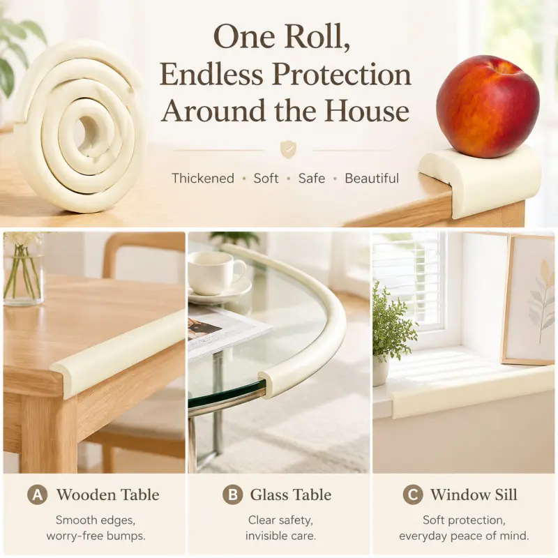 Thickened Extra Wide Safety Edge Guard Strip, Eco-Friendly Soft Foam Corner Protector Tape for Table, Wall, Window Sill, Home Anti-Collision Bumper Guard