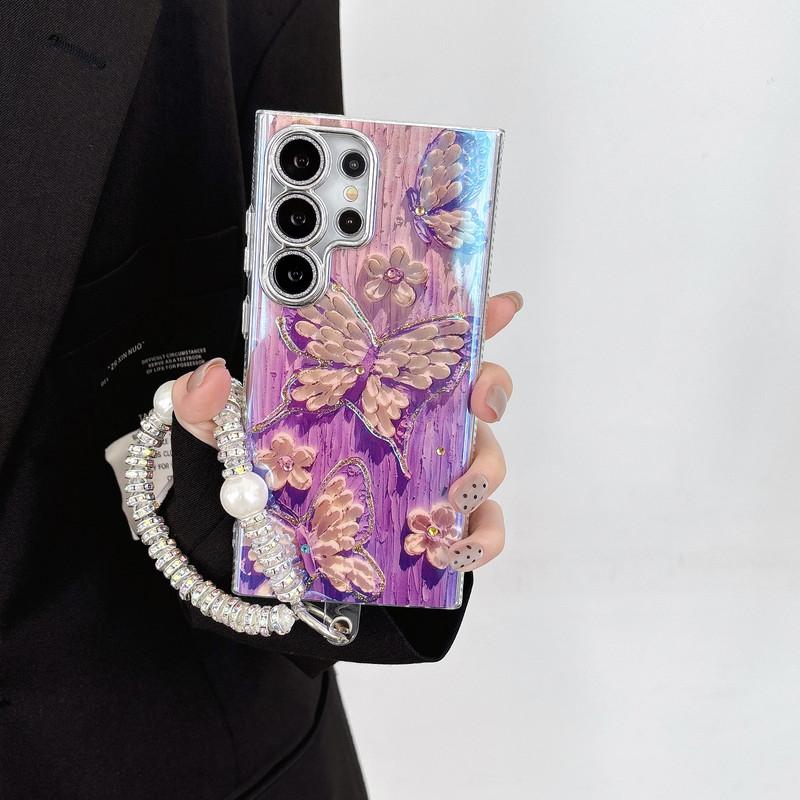 Purple Butterfly Wristband Fashion Phone case for S24Plus/S25/S23ultra/S22 Lens Film HN9