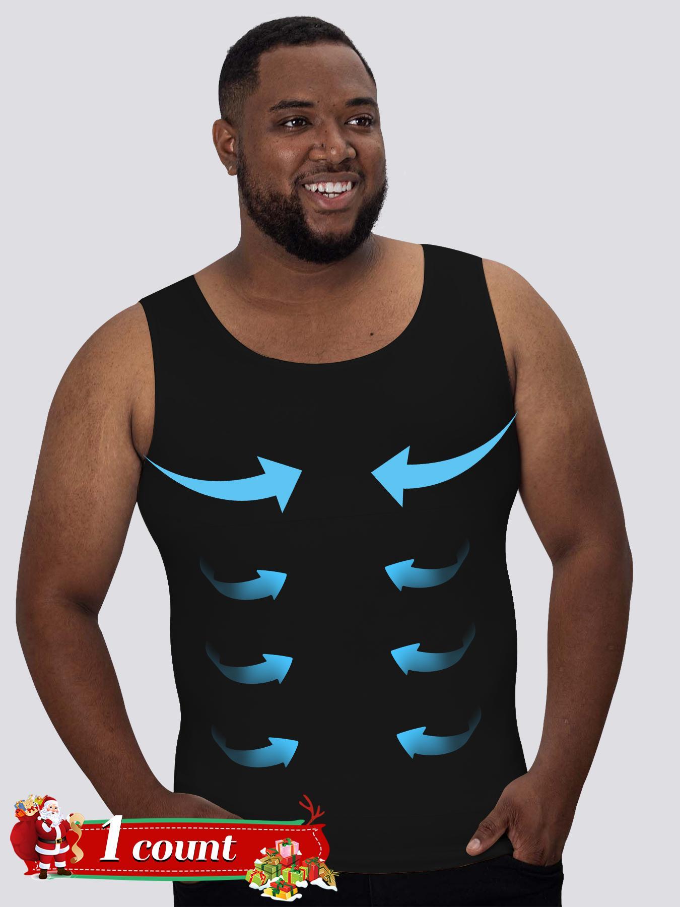 Men's Solid Color Compression Shapewear Tank Top, High Stretch Tummy Control Shaper, Compression Waist Trainer, Tummy Tuck Shapewear for Men