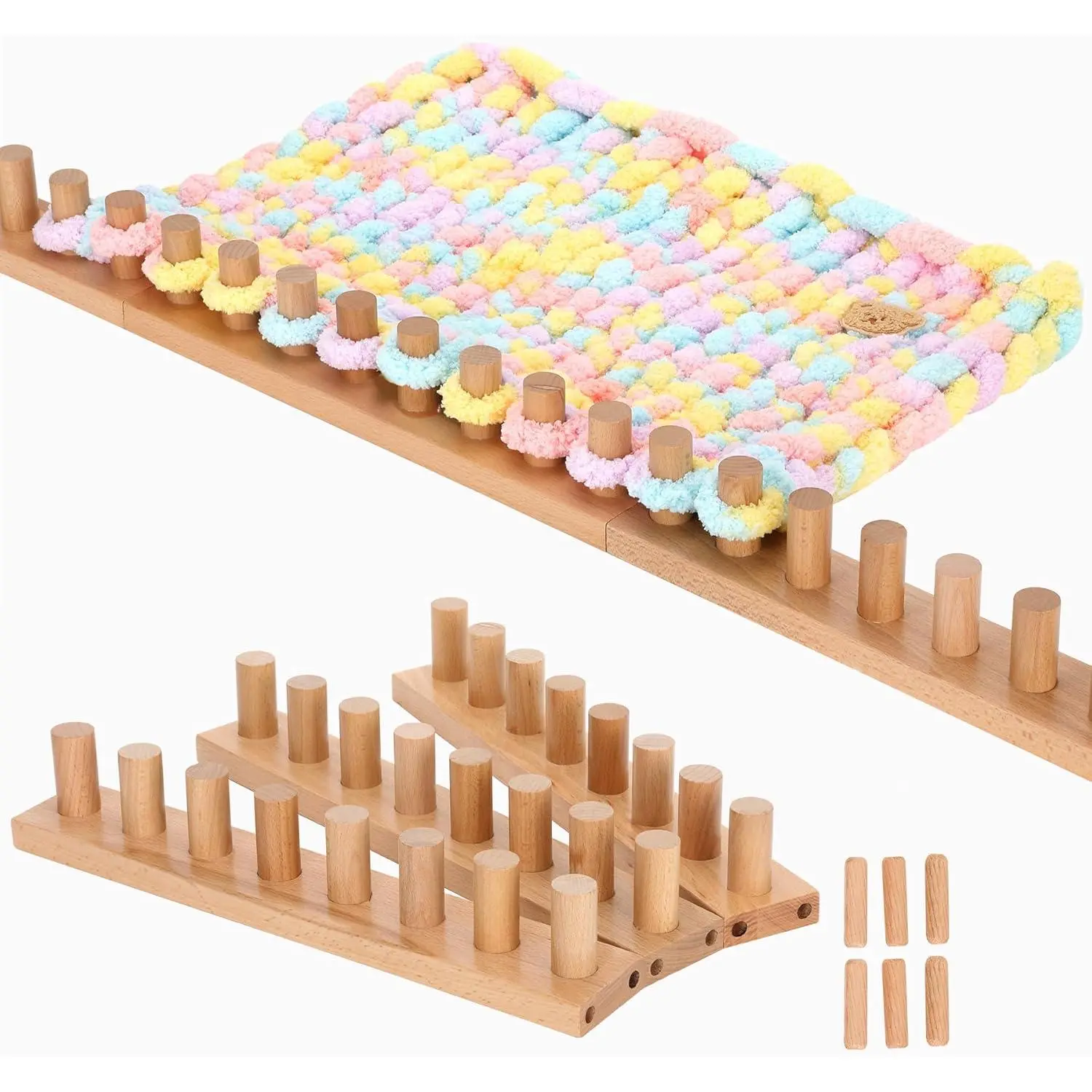 46" Chunky Loom for Blanket – Wood Frame, DIY Hand Kit for Beginners, Reusable Blanket Loom for Bulky Yarn Crafts & Gifts