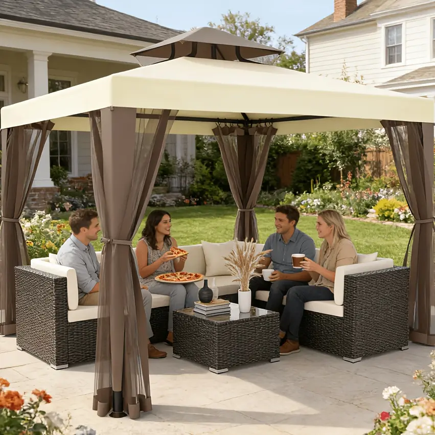 [Outdoor Canopy] 10'x10' Gazebo Tent With Mosquito Netting Quick Set Up, Outdoor Canopy, 100 Square Feet Of Shade For Patio, Garden, Backyard