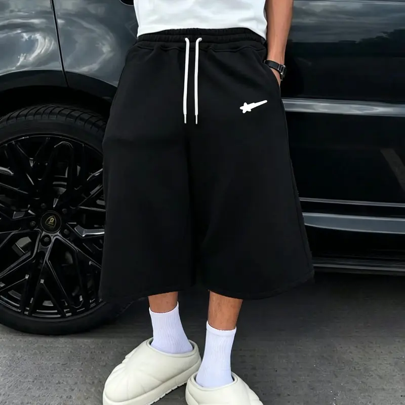 Men's Fashion Street Style Sweatpants Streetwear, Loose-Fit Six-Quarter Length, Comfortable Breathable Fabric, Premium Solid Color for Daily Wear