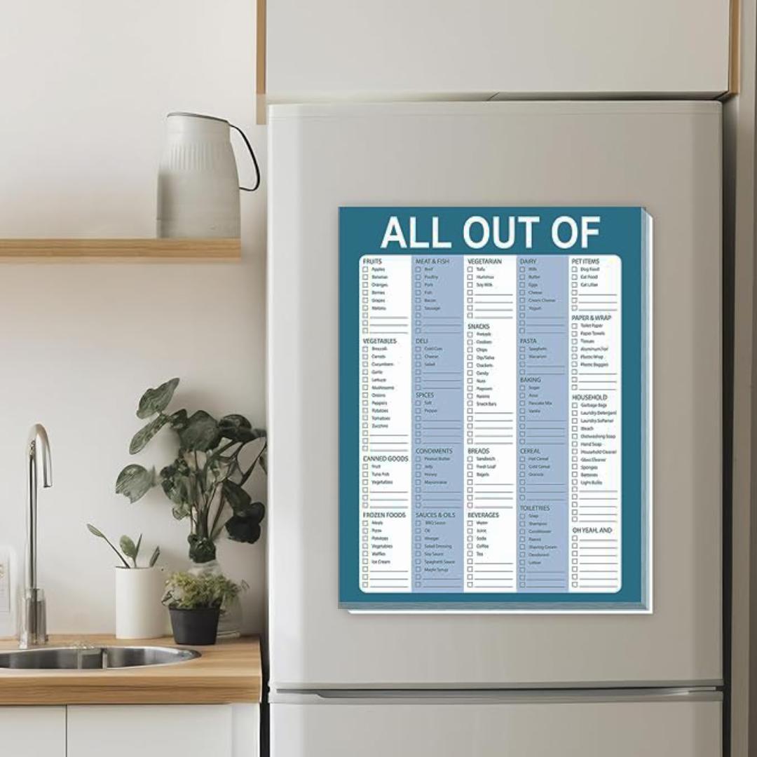 Grocery List Notepad 21.59cm x 16.51cm with 52 Sheets, Magnetic Refrigerator Shopping Planner for Organized Grocery Shopping, Easy to Fill Fruit Vegetable Meat Dairy Snacks Checklist, Monthly Planner Magnet