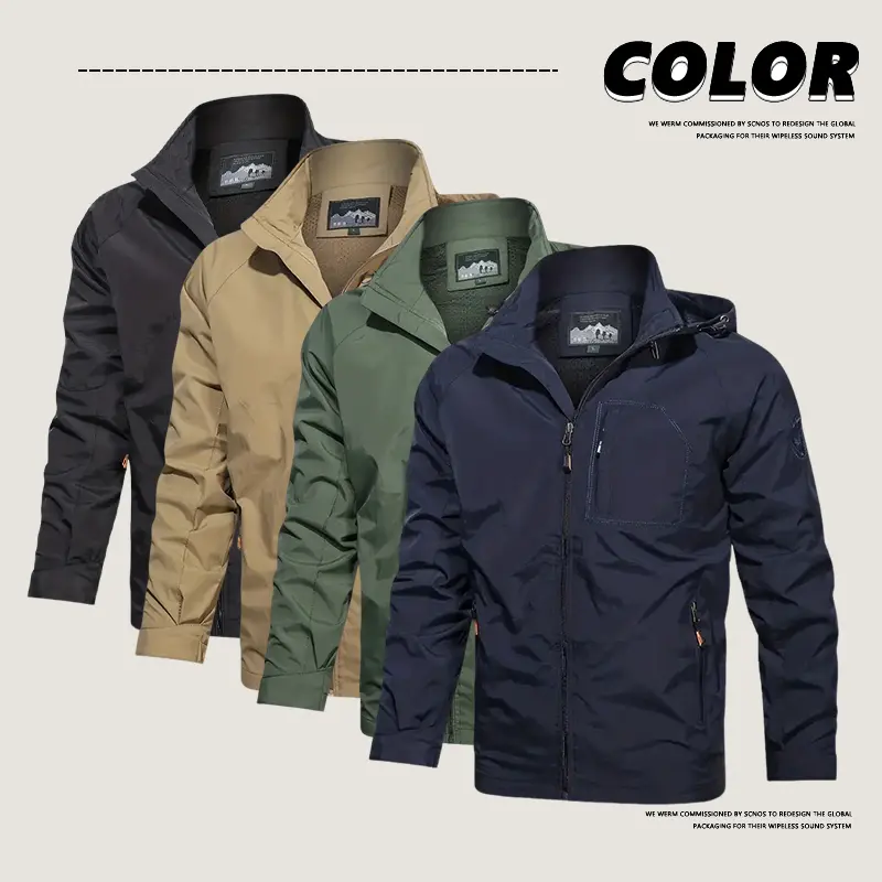 Men's detachable antistatic waterproof windproof hooded tactical stormsuit Lightweight Waterproof multi zip pocket outdoor mountaineering jacket four color spring and autumn jacket