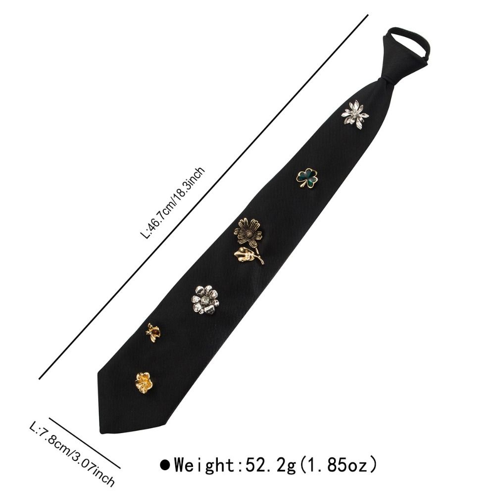 Korean Flower Tie Black Bee Rhinestone Necktie Insect Academic Style Decoration Shirt Tie JK Uniform Decoration