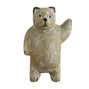 Vintage Hand-Carved Wooden Bear Figurine - Minimalist Wabi-Sabi Nordic Rustic Decorative Statue, Home Desk Aesthetic Ornament, Ideal Gift for Home Decor Enthusiasts