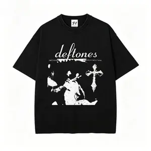 , unisex Deftones vintage washed pattern T-shirt – vintage rock style T-shirt, casual short-sleeve streetwear top