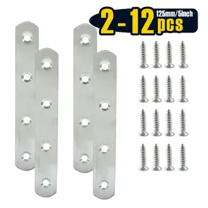 2-12 Pcs 5 Inch(125mm) Stainless Steel Flat Plate Straight Bracket Flat Metal Brace Bracket, Metal Brackets Mending Repair Brace