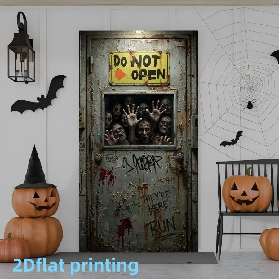 2D Flat Banner Halloween Decoration, Zombie Apocalypse Door Cover, Party Bar Decor, Thriller Photo Props, Polyester Material