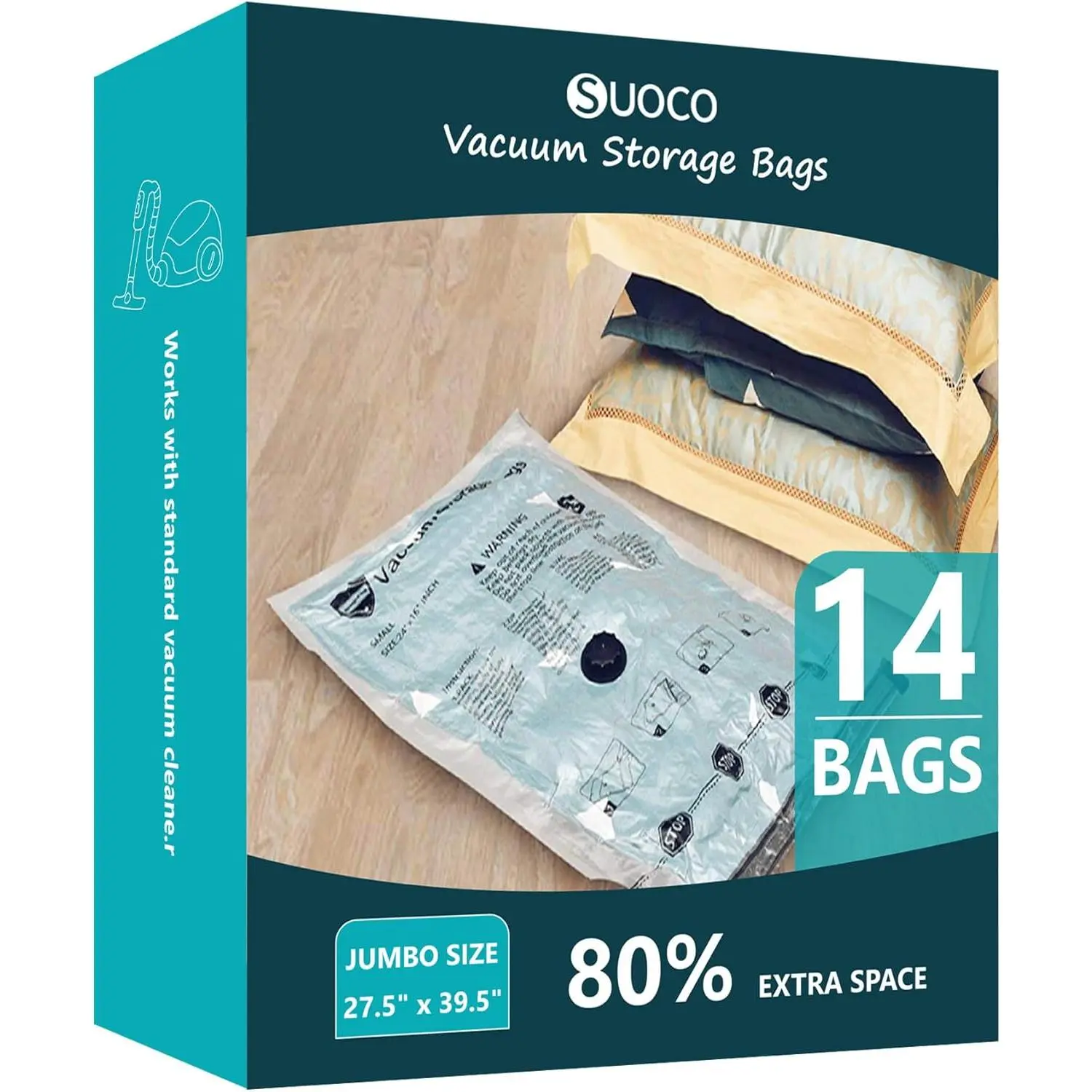 Vacuum Bags, Compression Packing Saver Seal Bags for Clothing Bedding Comforters Pillows, 14