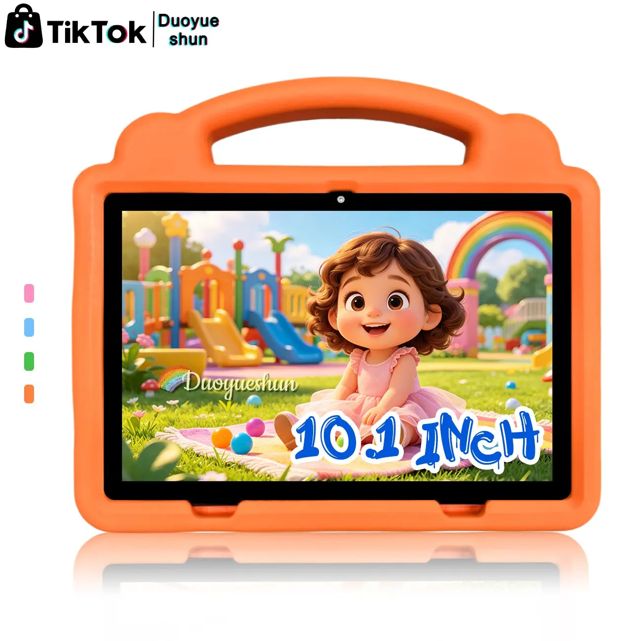 Back to School 10.1-inch Android kids tablet with full shockproof body for education & entertainment, 5G WiFi and parental control, four simple colors, perfect gift for kids’ birthdays & Christmas, USB cable included, power adapter not included