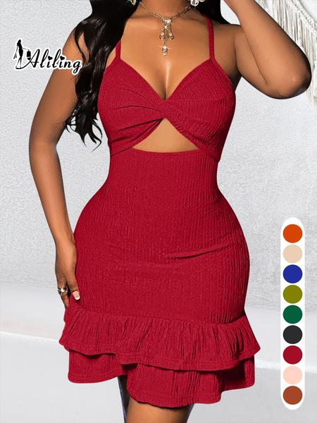 Aliling Christmas Dresses Elegant Sexy Backless Midi Dress, Slim-Fitting Sleeveless Party Dress, All-Seasons Wearable Women's Fashion Apparel