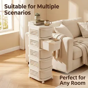 2/3/4/5 Tier Large Capacity Rolling Cart with Drawers, 4-Wheel Sturdy Durable Storage Organizer for Home, Ideal for Snacks, Small Household Items & Clutter, Easy to Move, Stable Rolling, Perfect for Living/Utility Room, Maximize Space, Keep Home Tidy