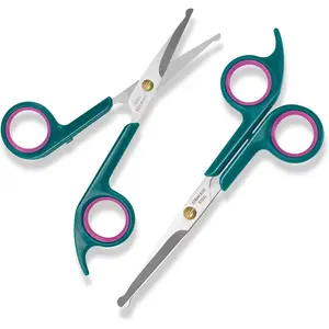 Professional Dog and Cat Grooming Scissors Set of 2, Sharp Stainless Steel Blade with Round Tips, Safety Pet Fur Trimming Shears