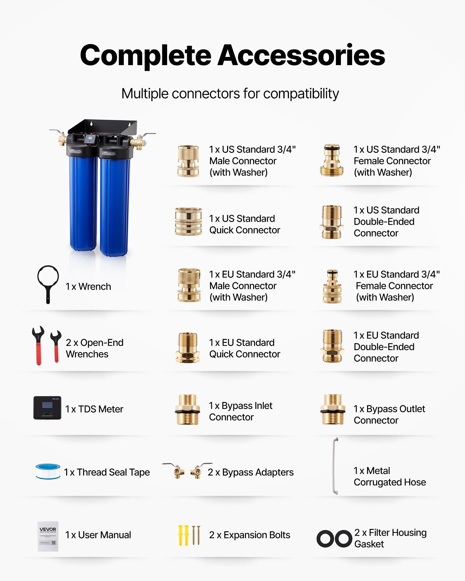 VEVOR Deionized Water System for Car Wash, Spotless Car Wash Water System with 2 x 4L DI Resin, Bypass Valve & TDS Meter, Spot-Free Deionized Water Filter for Cars RVs Motorcycles Windows VEVOR Deionized Water System for Car Wash, Spotless Car Wash Water System with 2 x 4L DI Resin, Bypass Valve & TDS Meter, Spot-Free Deionized Water Filter for Cars RVs Motorcycles Windows