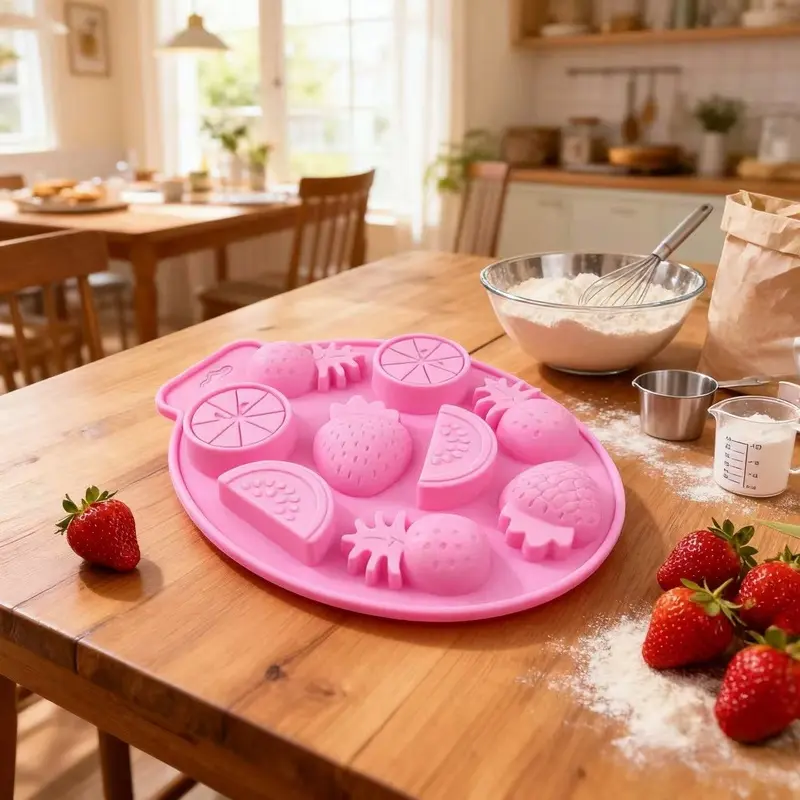 Fruit shaped baking silicone mold, multifunctional silicone mold, oven for freezing, soft and easy to demold, rinse with clean water, cake, chocolate, ice cubes, universal