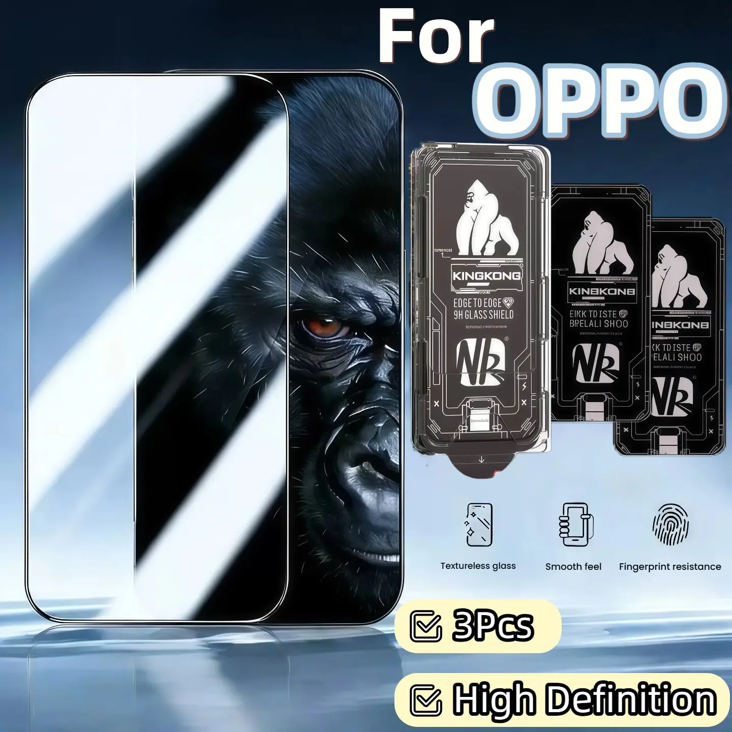 3-Pack Nk Gorilla Phone Screen Protector, HD Tempered Glass for Oppo Models, Bubble-Free, 9h Hardness, Scratch-Resistant, Ultrasonic Fingerprint Unlock
