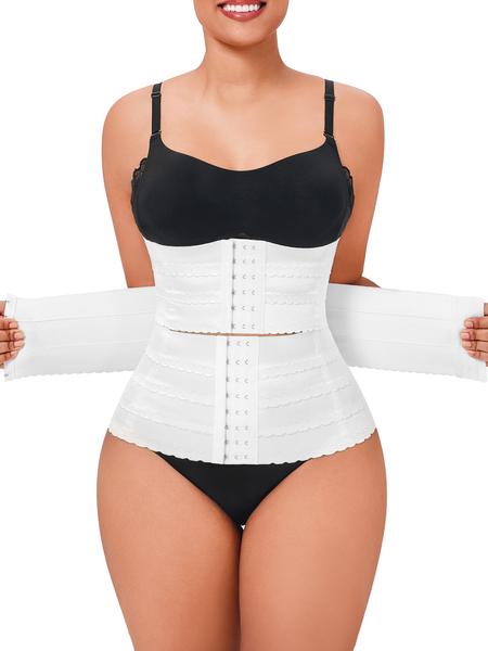 Women's Solid 3-sectional Hook & Eye Waist Trainer, High Stretch Tummy Control Corset for Daily Wear, Women Shapewear Clothes Halloween dailydrip comfyessentials midsize tiktokshopbacktoschool Women's Solid 3-sectional Hook & Eye Waist Trainer, High Stretch Tummy Control Corset for Daily Wear, Women Shapewear Clothes Halloween dailydrip comfyessentials midsize tiktokshopbacktoschool