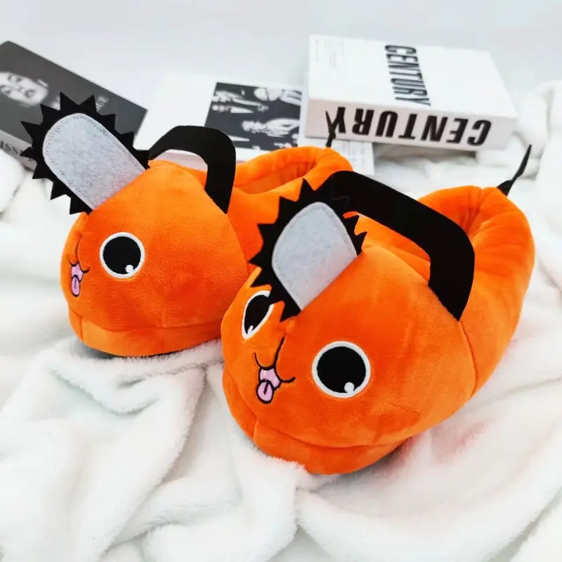 Cartoon Saw Animal Plush Slippers Orange Cute Monster Closed Toe Fluffy Indoor House Shoes Warm Winter Home Slippers for Adults