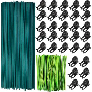 200PCS/Set Bamboo Plant Stakes Kit, 50PCS Orchid Clips with 50PCS 18” Green Bamboo Plant Stakes, 100PCS Metallic Twist Ties for Supporting Stems Vines Stalks Grow Upright (Green)