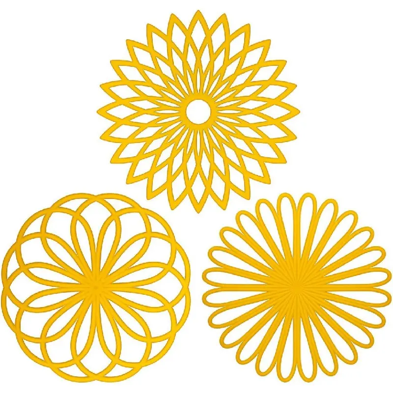 Silicone Trivet Mat - Kitchen Hot Pads for Pots & Dish - Insulated Teapot Trivet - Flexible, Durable, Non-Slip Large Coasters 3 Set Yellow