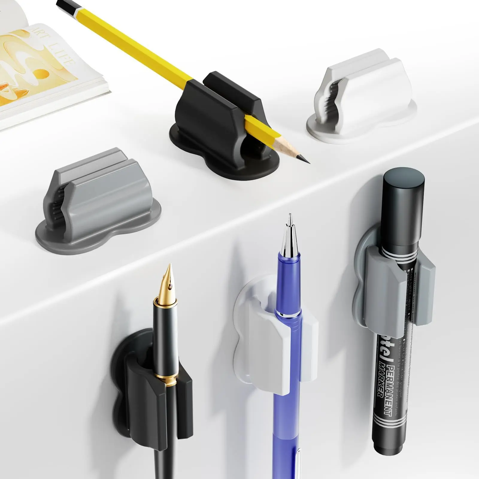 Self-Adhesive Pen Holder Organizer, Wall-Mountable & Desktop Dual-Use, Universal Adhesive Office Student Stationery Pen Stand