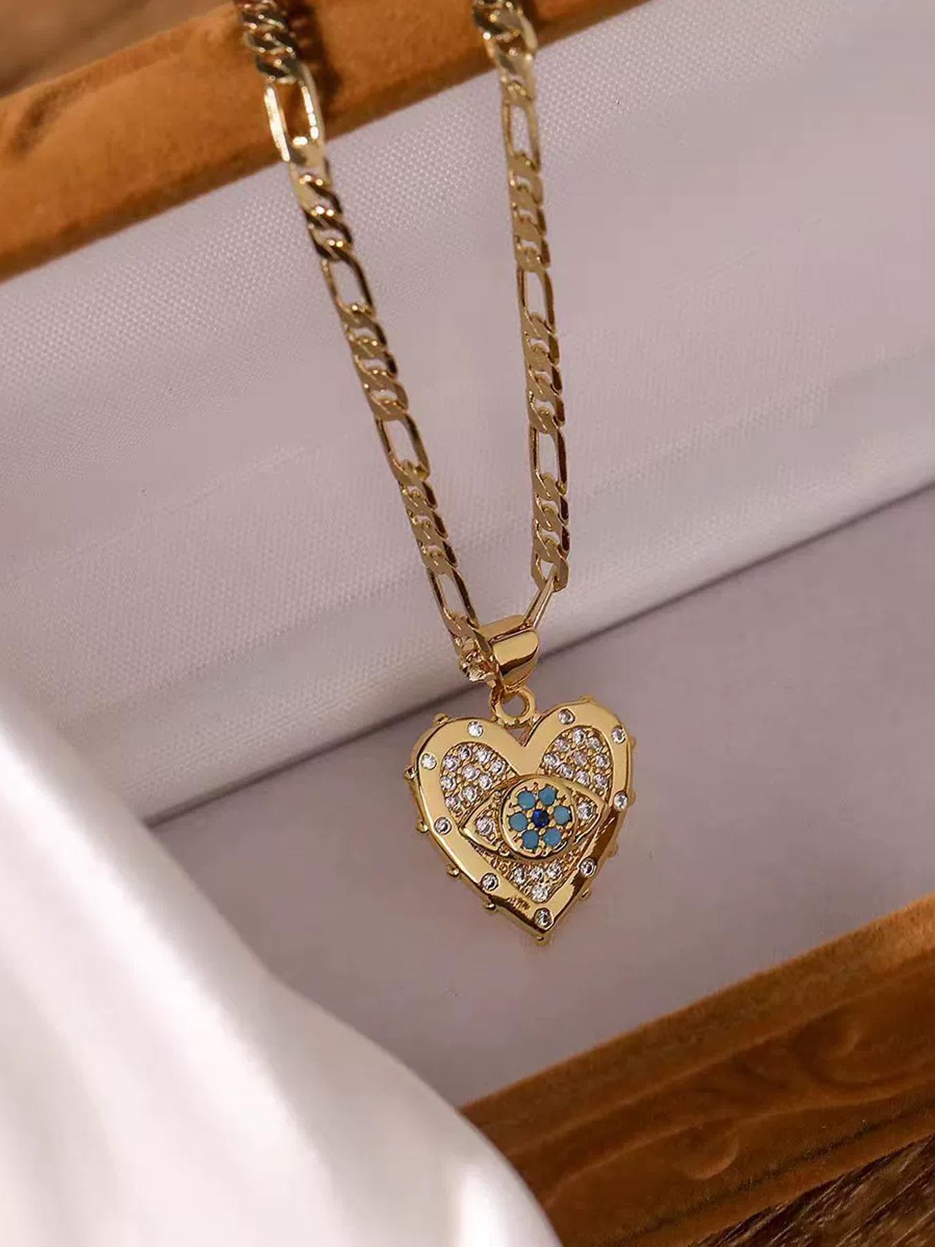 Fashion Heart Shaped Pendant Necklace & Dangle Earrings, Artificial Gemstone Decor Zirconia Jewelry Set for Party, Daily Decor, Trendy All-match & Exquisite Jewelry for Birthday Gift