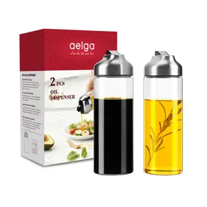 Olive Oil Dispenser - 14 OZ Glass Oil and Vinegar Dispenser Bottles Set for Kitchen No Drip-Set of 2