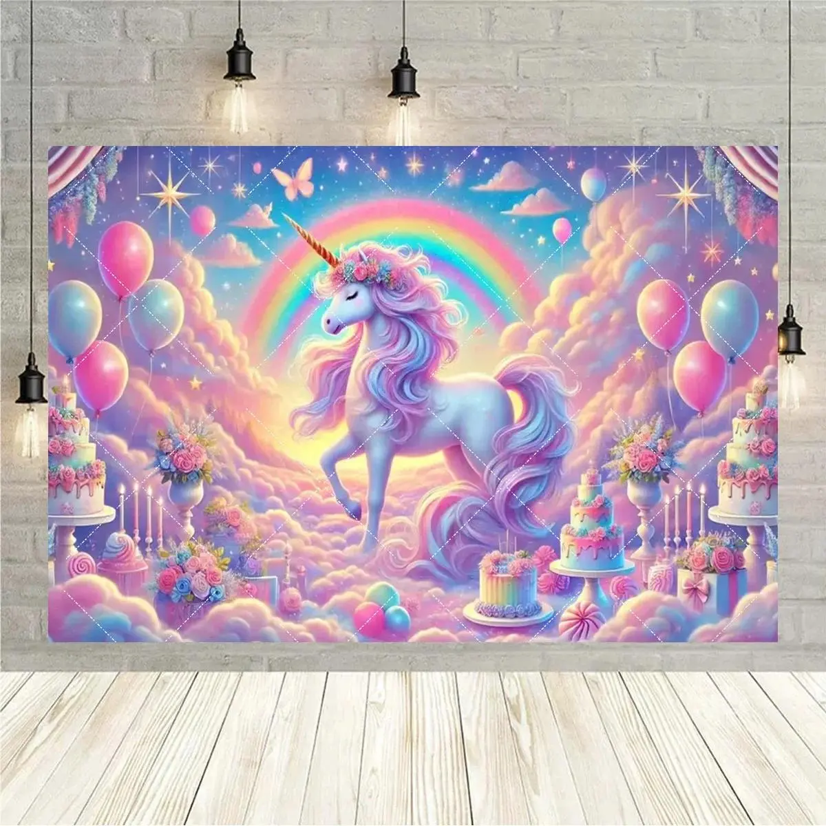 Unicorn Rainbow Princess Birthday Backdrop Party Background Cloth, Fairy Elf Tapestry Wall Hanging Photography Background Premium Polyester Fabric, Cake Table Decor, Party Celebration Setup, Baby Shower Event, Photo Studio Background Prop