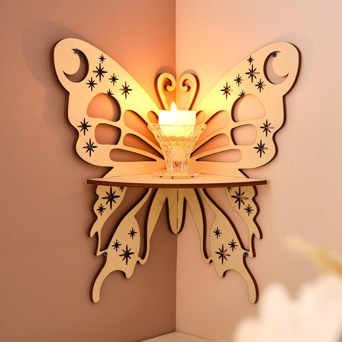 Wooden Butterfly Shaped Wall Mounted Storage Rack, 1 Count Hollow Out Design Wall Hanging Shelf, Wall Decor for Home Living Room Bedroom, Wall Mounted Organizer