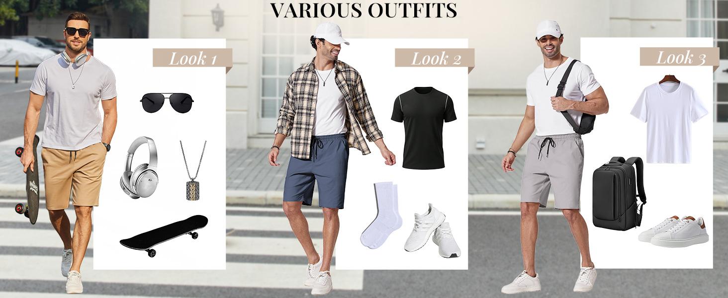 Good osierds Men's Casual Chino Shorts 9" Inseam Cotton Drawstring Summer Beach Shorts Comfy Elastic Waist Daily Loungewear Essential with Pockets