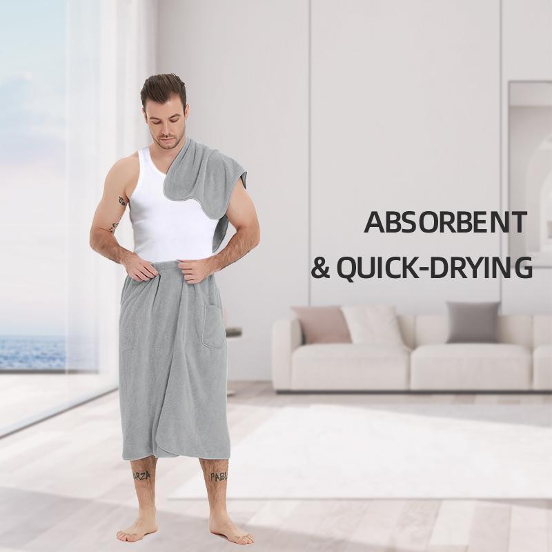 Men's Adjustable Pocket Design Bathrobe, 2 Counts Quick Drying Absorbent Bathrobe, Bathing Accessories for Home Bathroom Hotel