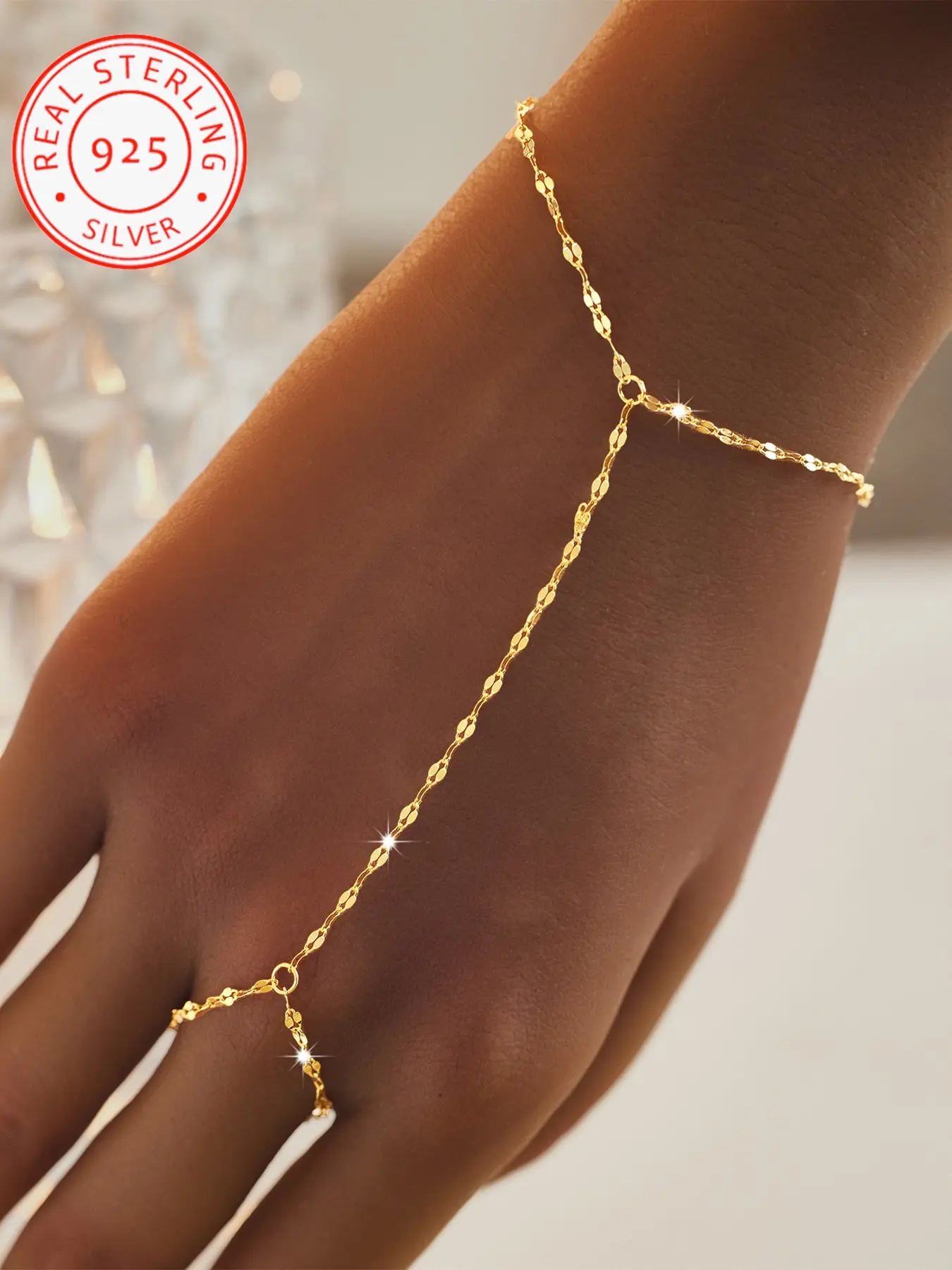 925 Silver Bling Lipped Chain Ring Bracelet, Trendy Jewelry for Commute, Dates, Birthdays, Unique Gift Idea, Fashion Accessory