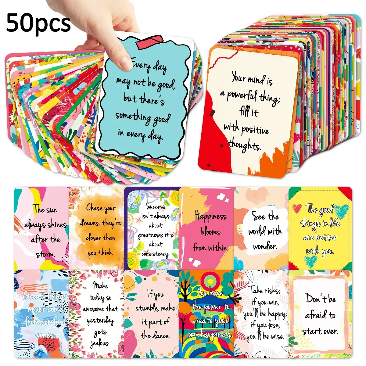 50pcs Inspirational Affirmation Cards with Positive Messages, Thank You Cards, Inspirational Greeting Card, Custom Message Card, Motivational Cards, Quote Cards for Friends, Colleague, Employees, Lunchbox Notes, Perfect for Daily Encouragement