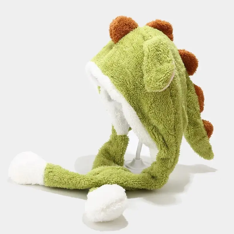 Autumn and Winter Funny Moving Dinosaur Shape Plush Hat Cute Cartoon Warm Ear Protection Cold-Proof Pullover Hat