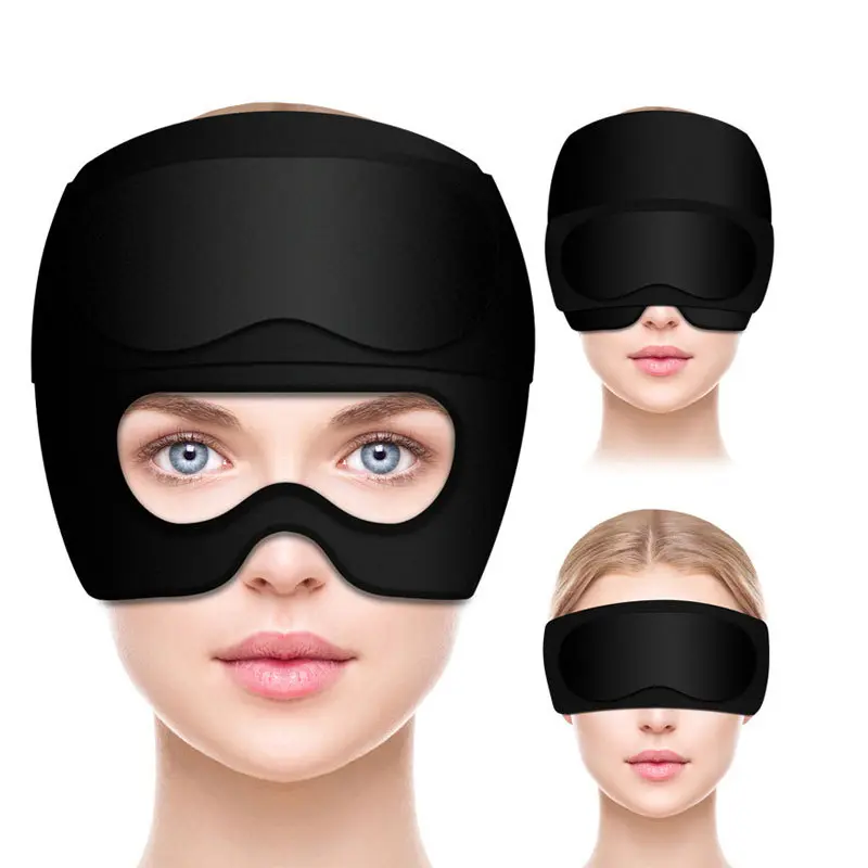 Eye Cutout Visible Migraine Ice Head Wrap Dual Hot Cold Therapy Reusable Leakproof Gel Headache Relief Cap Soft Stretch Adjustable Full Head Compress Wrap Instant Tension Sinus Stress Pain Relief Migraine Relief Hack Self Care Wellness Essential