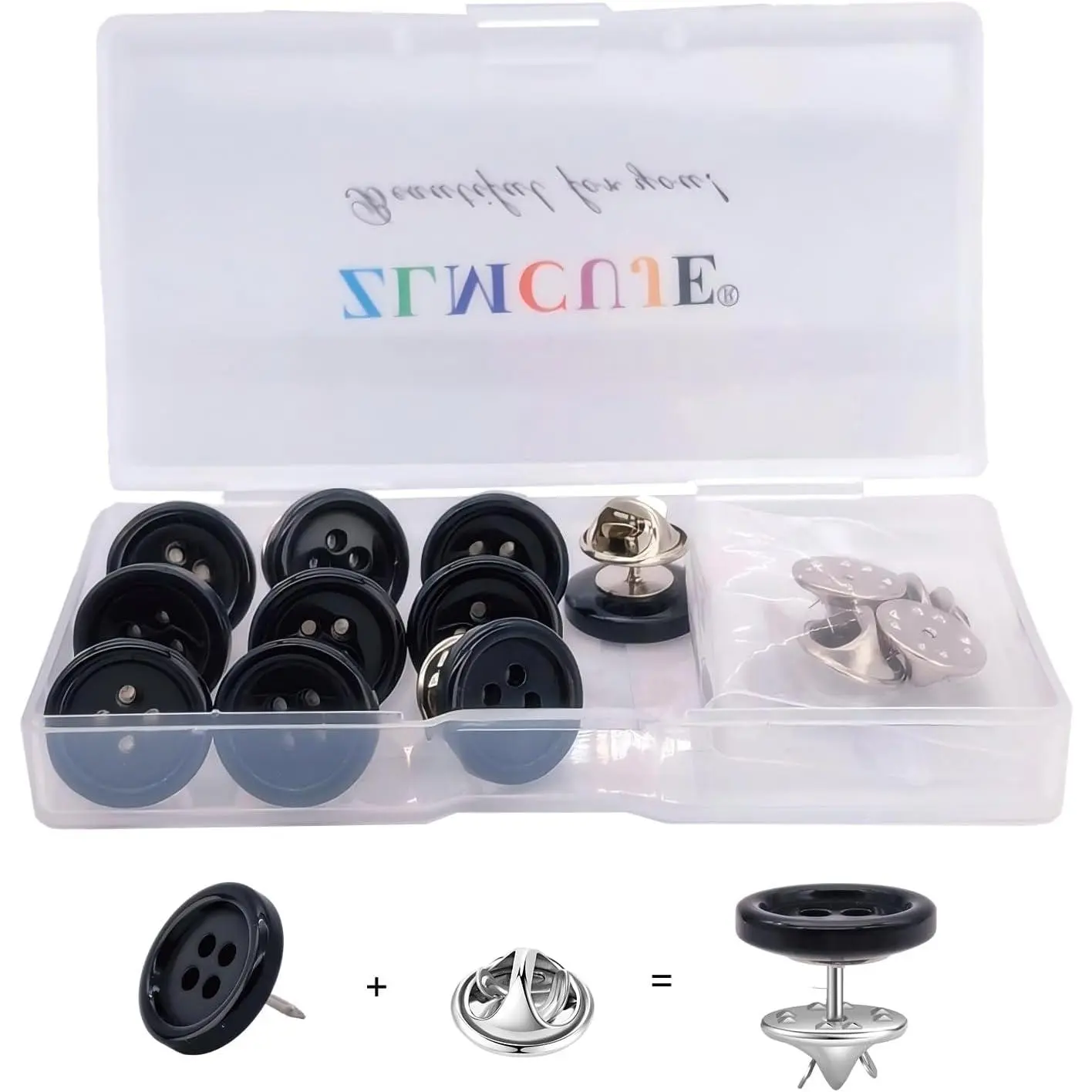 10 Sets 15mm(3/5") 4-Hole Black  Button,Safety Pins,No Sewing,No Tool, for Clothes(Shirts,Cardigans,Pants,ect.) DIY Crafts