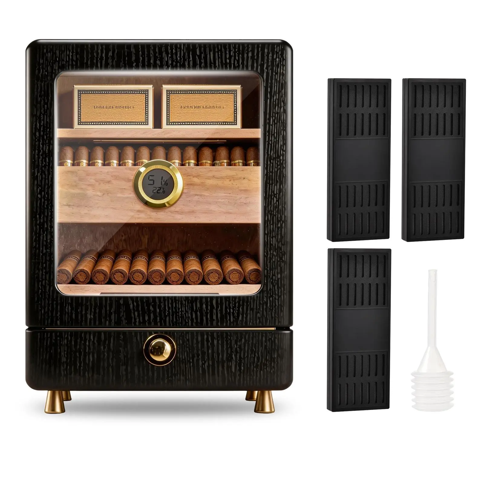 Electric Humidor 3 Layer Large Capacity Storage Cabinet with Adjustable Cedar Wood Shelves 3 Humidifiers Drawer Hygrometer for Men Father's Day Gift